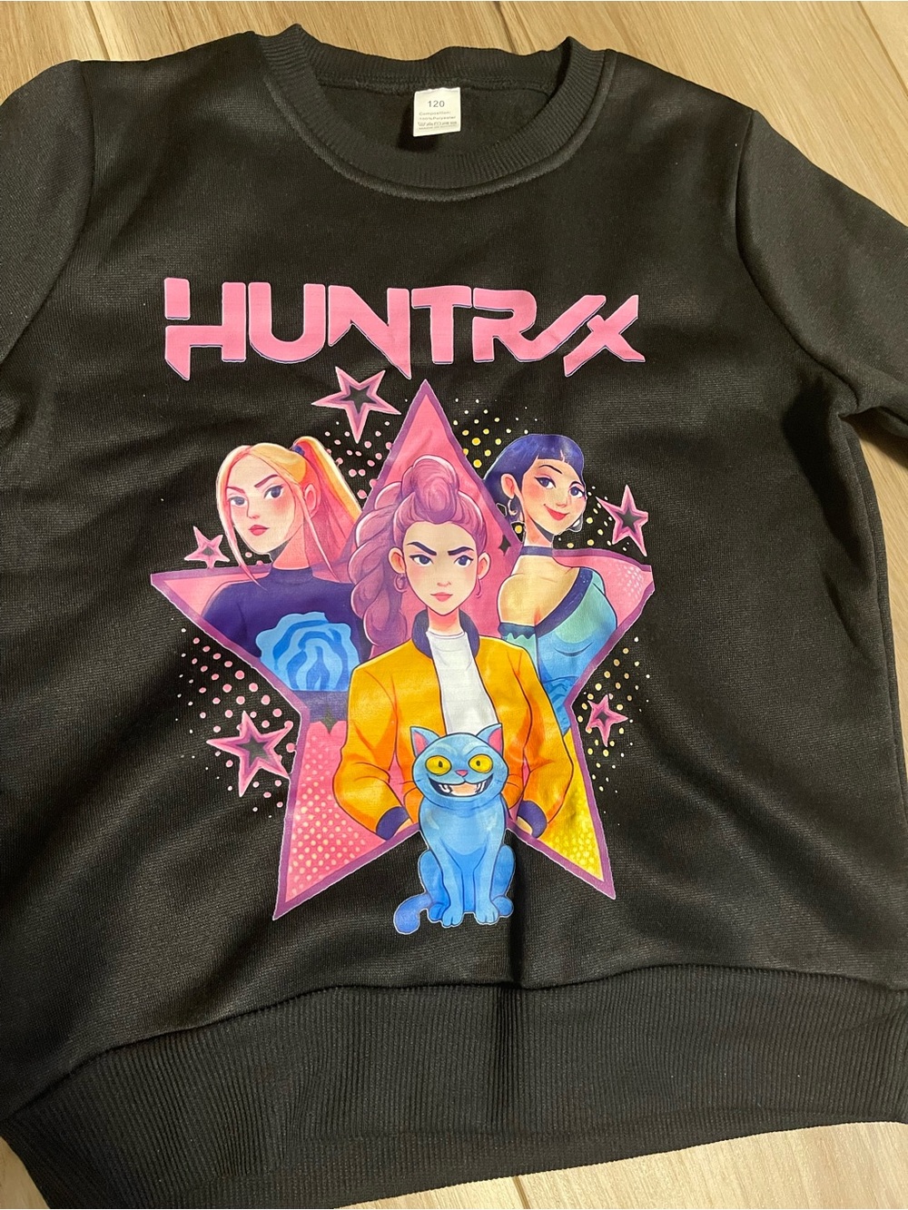 Girls' Black Graphic Sweatshirt with Pink & Blue Print